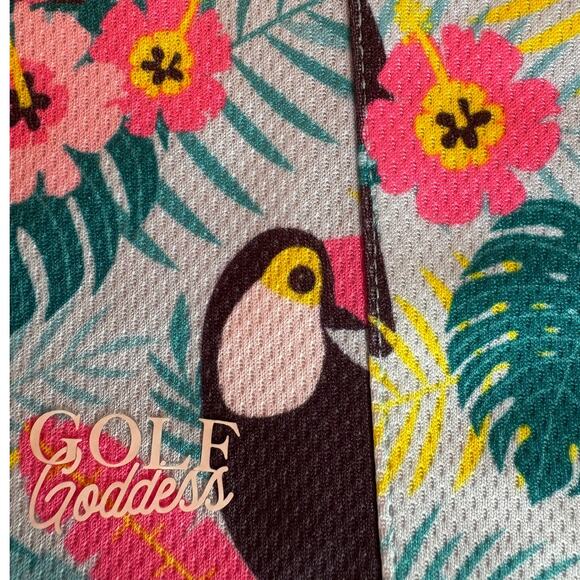 Golf Goddess NWT Bright Tropical Toucan Themed Quarter Zip Pullover size S - Picture 8 of 9